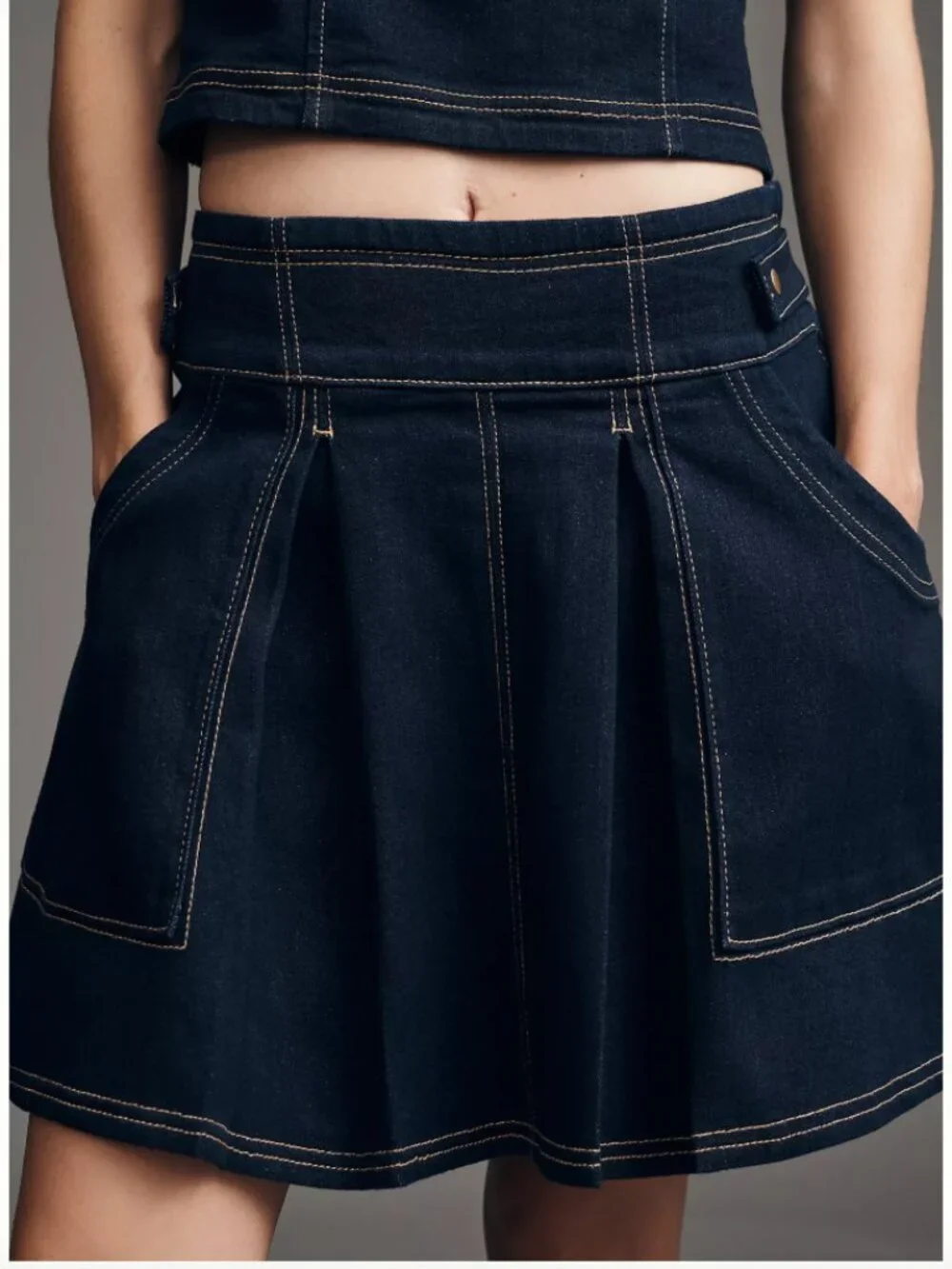 NWT Anthropologie Seamed Pleated Indigo Denim Mini Skirt Women's Size 2 - Picture 2 of 13